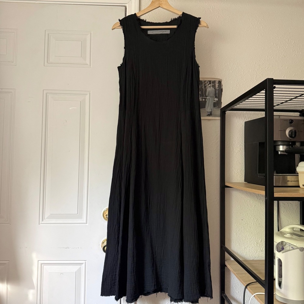 RAQUEL ALLEGRA blackโ cotton gauze sleeveless midi dress